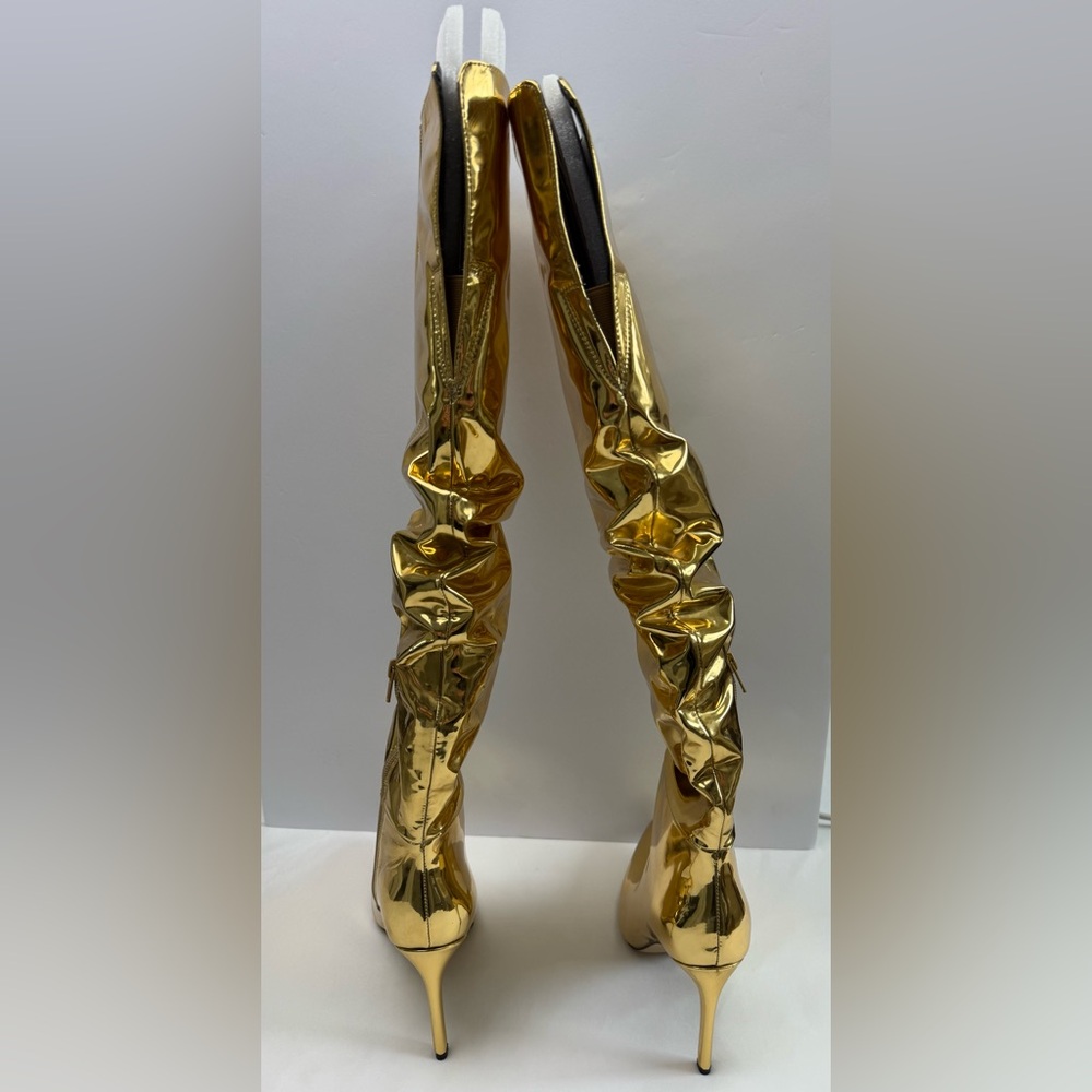 NWT I.N.C. Iyonna Gold Metallic Knee High Stiletto Boots Size 6M Glam Party - Picture 3 of 13